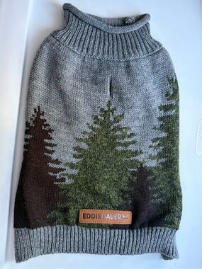 Eddie Bauer small dog Gray Forest-Print Knit Sweater